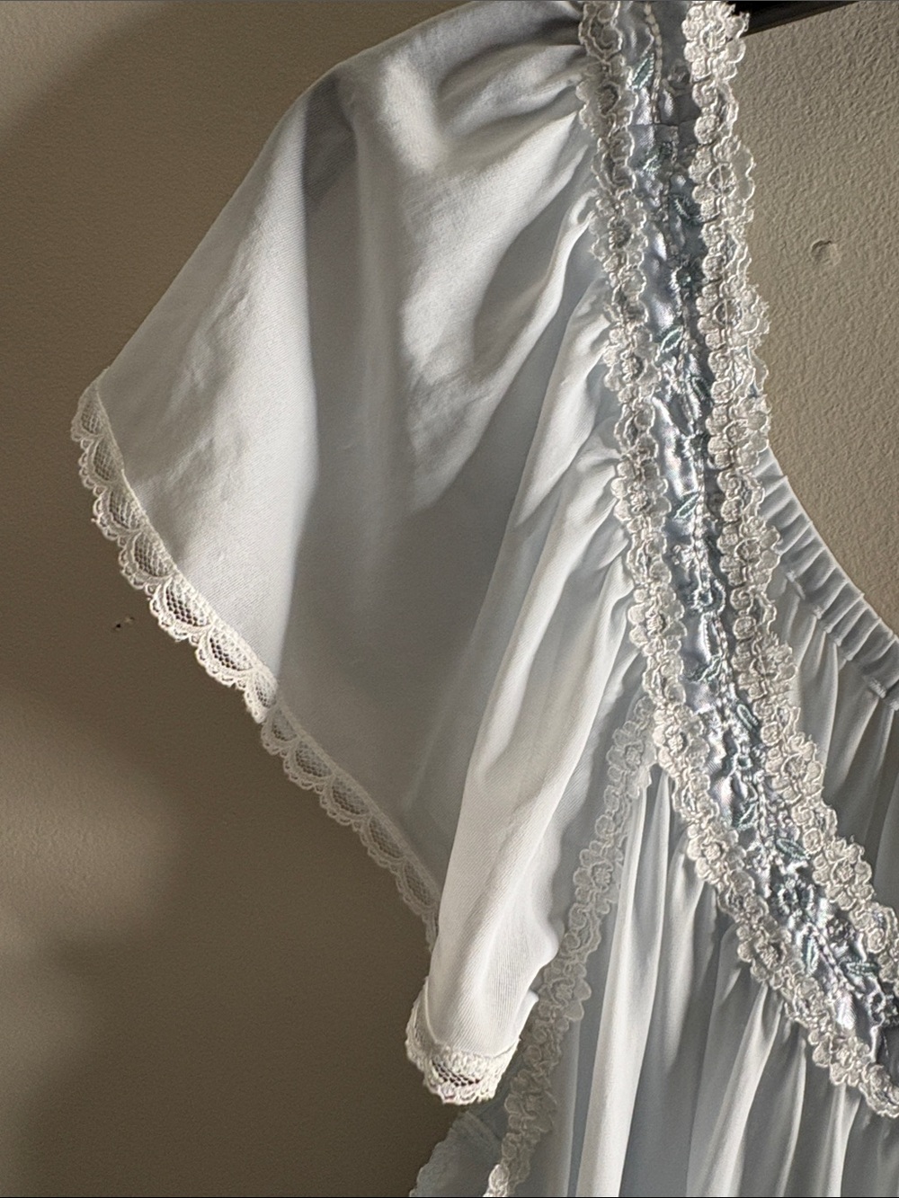Light Blue Lace-Trim Flutter-Sleeve Chemise by - Picture 4 of 5